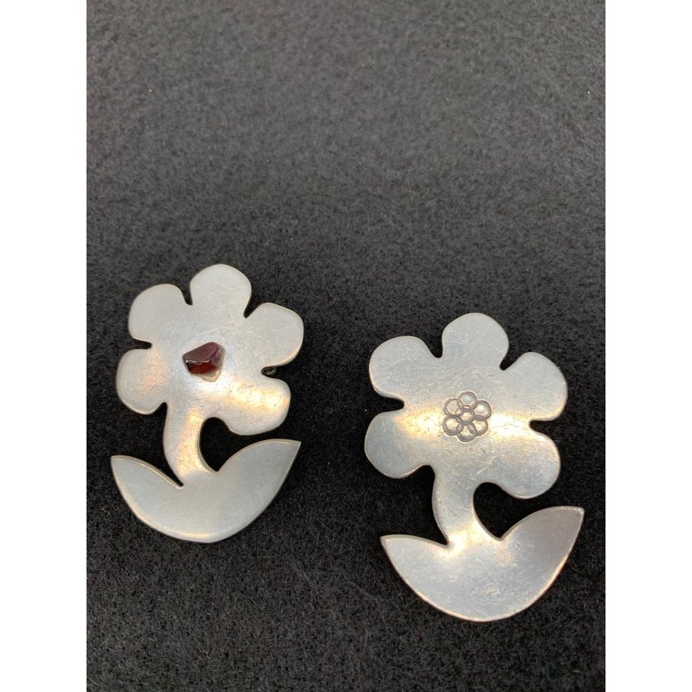 MID Century Pewter Marked JHN Flower Pin Set - Picture 1 of 7